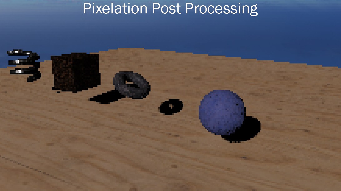 The scene run through the pixelation post-process, captioned with the effect's name.