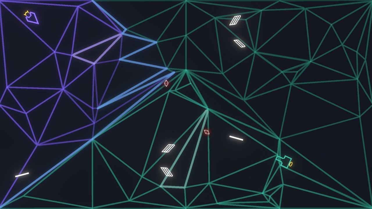 A purple territory squeezed into the top-left corner by a teal one that now holds most of the board.